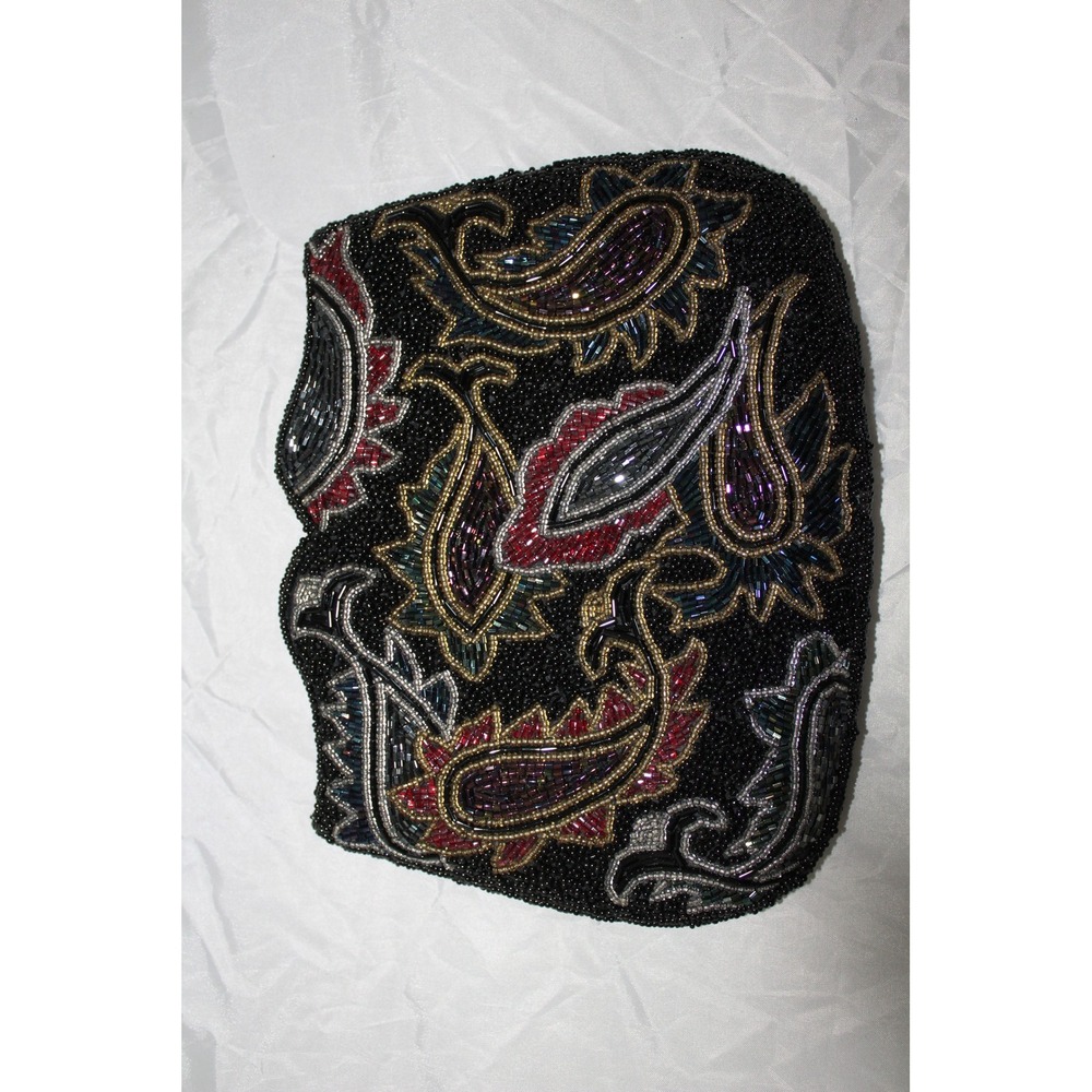 VTG‎ Carolyne Barton Beaded Paisley Clutch Evening Bag Black Red Gold